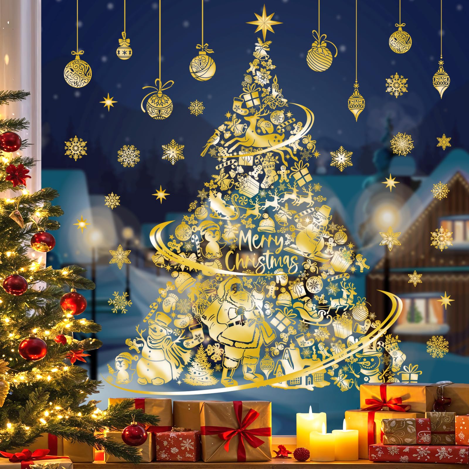 Adesivi Natalizi Per Finestre 58x58 Cm – Fiocco Rosso Con Scritta Merry Christmas – Decorazione Static Cling, Facili Da Applicare E Riutilizzabili - 4