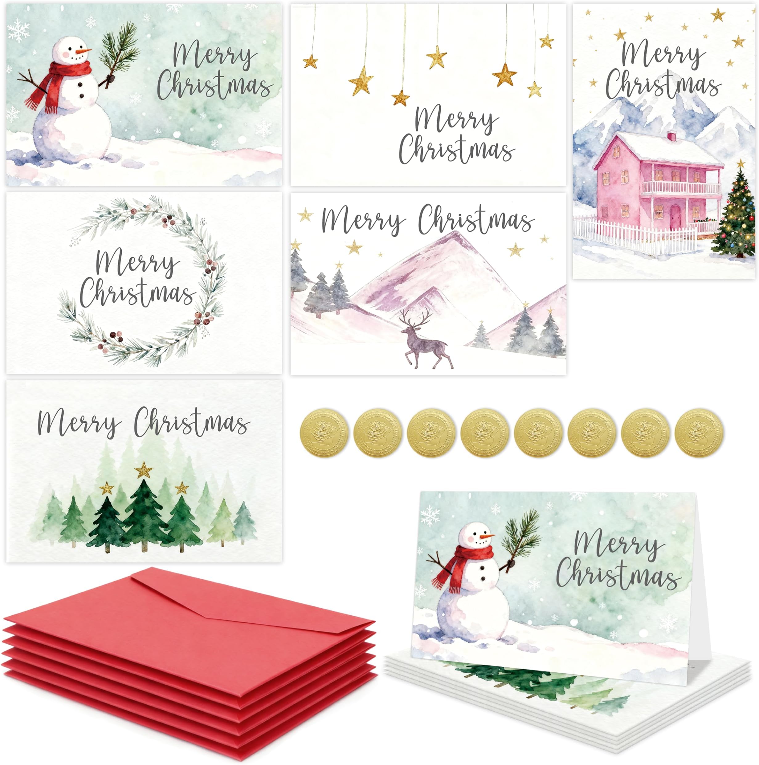 6 Pcs Christmas Cards with Envelope, 8 x 5.3 Inches, Elegant Holiday Cards for Men Women, Lovely Merry Christmas Gifts Card for Friend, Coworker, Teacher