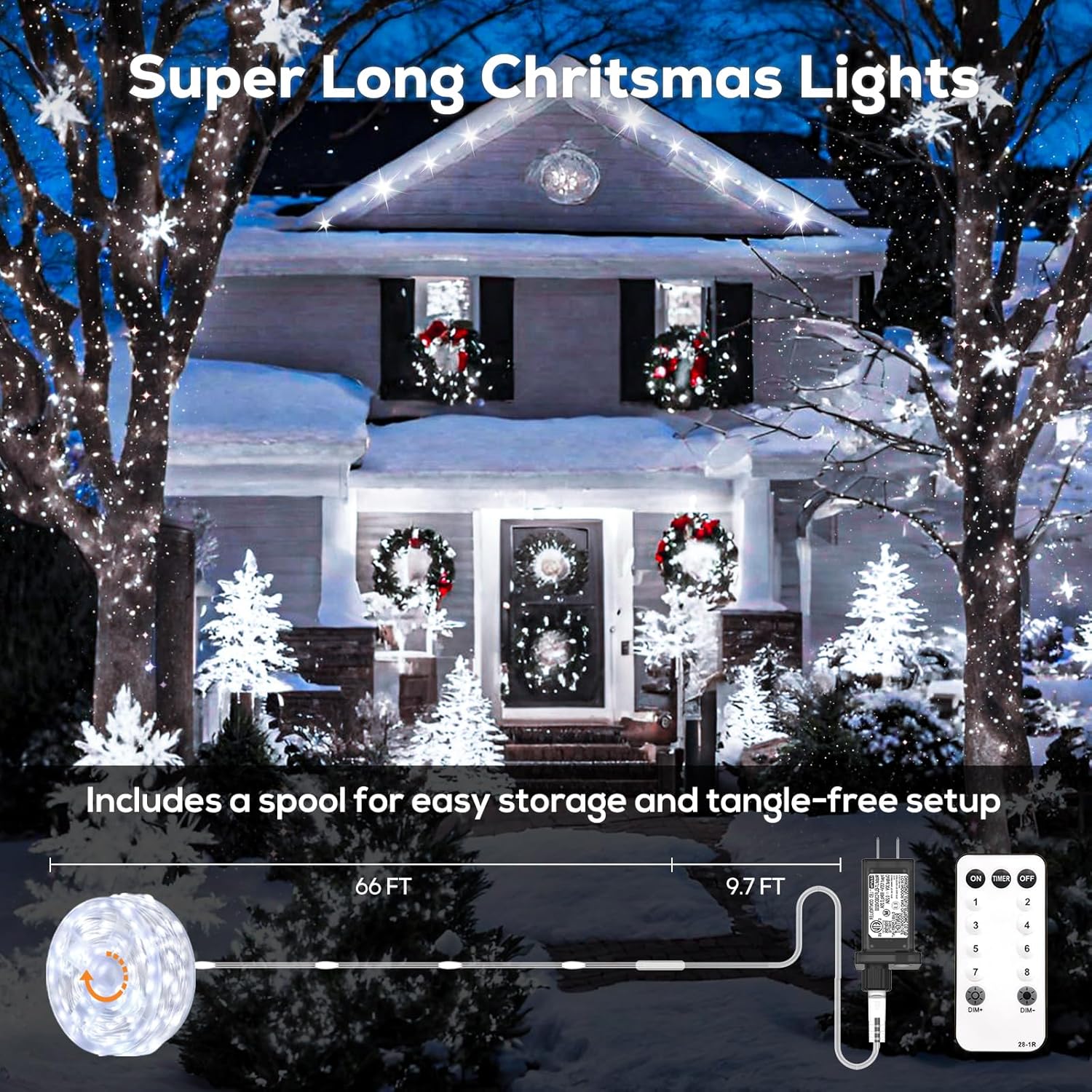 Christmas Twinkle Lights, 206FT 600 LED Outdoor String Lights, IP65 Waterproof, 8 Modes, Plug in Timing & Memory Functions, for Backyard, Garden- Cool White Cool White 600LED