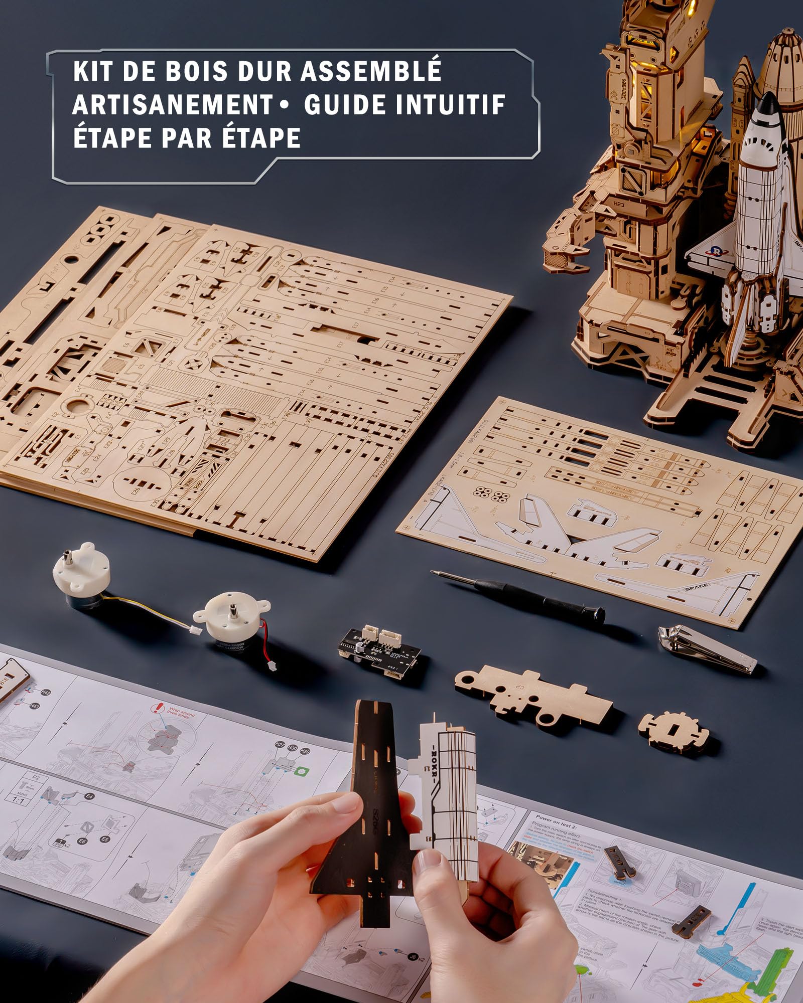ROKR Puzzle 3D Bois la Navette Spatiale, Maquette en Bois a Construire Cadeaux d'anniversaire pour Enfants et Adultes, Space Shuttle, LKA02