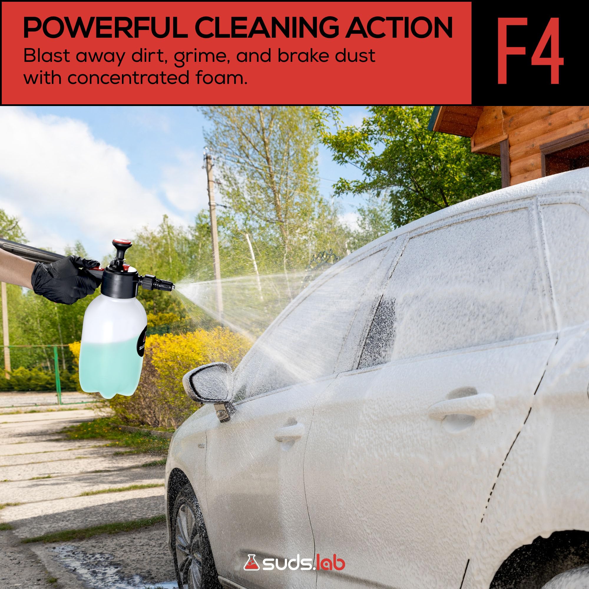 Suds Lab F4 - Pulverizador de bomba de espuma, para el hogar, el jardín y el coche (botella de 70 onzas)