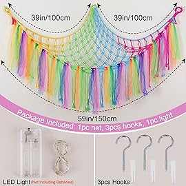 FIOBEE Stuffed Animals Net or Hammock with LED Light, Toy Hammock Hanging Stuffed Animals Storage Organizer Holder Room Dcor for Nursery Kids Bedroom