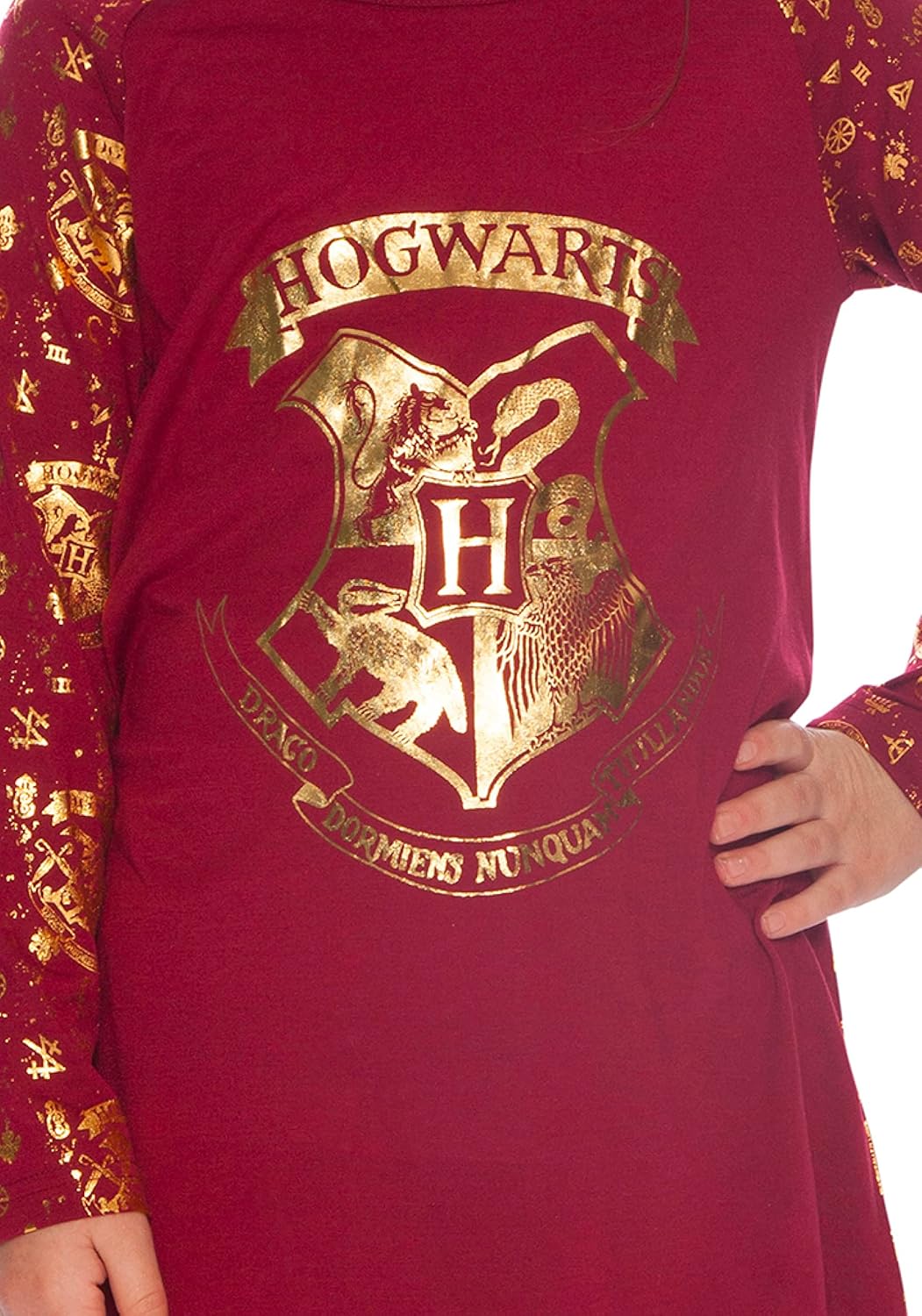 Harry Potter Hermione Hogwarts Gold Logo Crest Nightgown Sleepshirt Holiday Pajama - Image 3