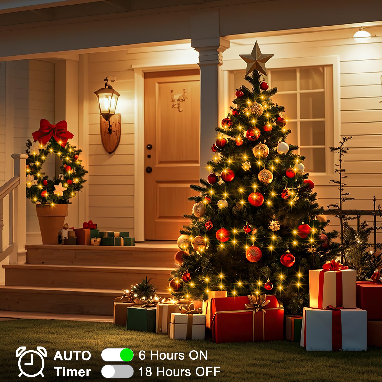 BSGlobal Confezione da 2 luci a grappolo a batteria, totale 400 luci LED di Natale con timer 8 modalità, filo di rame verde scuro per decorazioni per albero di Natale (bianco caldo)