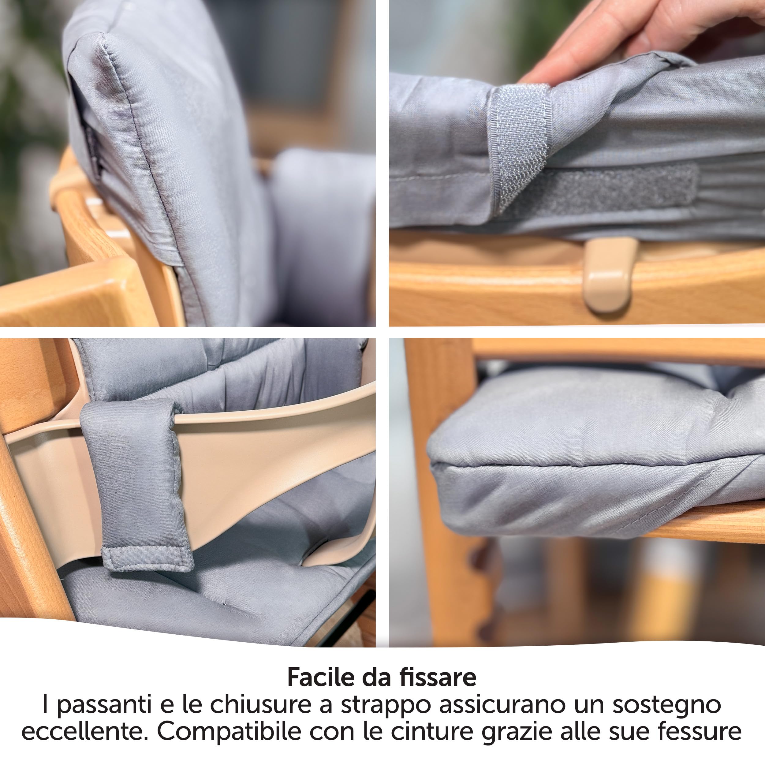 LaLoona Cuscino Seduta per Seggiolone Stokke Tripp Trapp - Cuscino Per Stokke Seggiolone Pappa 2 Pezzi, OEKO-TEX Standard 100, Lavabile in Lavatrice - (Grigio, Rivestito)