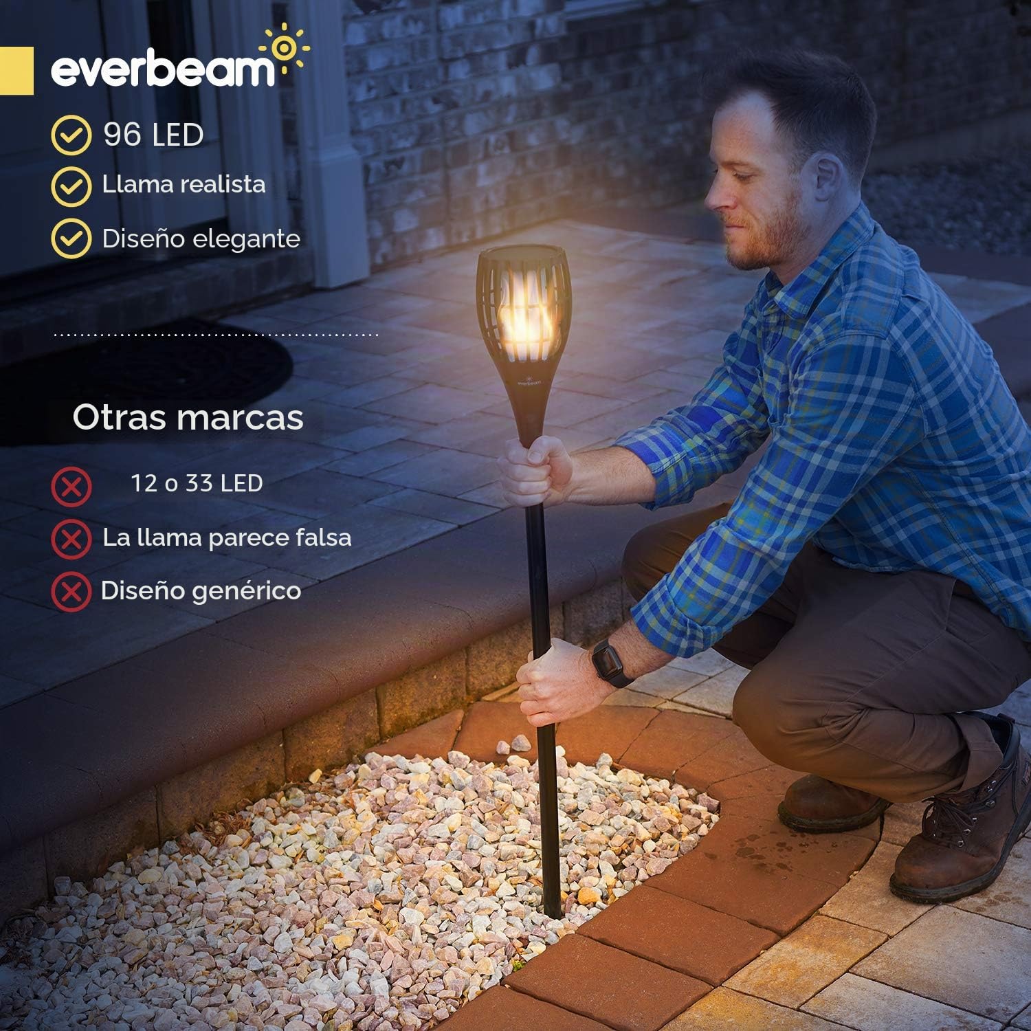 Everbeam P1 Antorcha Solar LED con Llama Parpadeante para Exterior - 2 Pack
