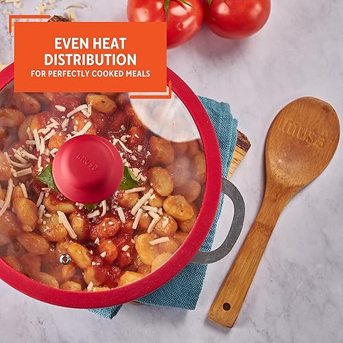 Miniatura 5 de IMUSA Caldero antiadherente de cerámica roja de 32 cuartos de galón horno holandés con borde de silicona y tapa de vidrio