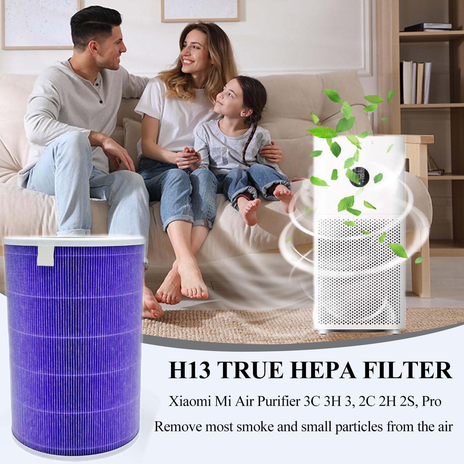 Filtro di ricambio HEPA, adatto per Xiaomi Mi Purificatore d'aria 3C 3H 3, 2C 2H 2S, Pro, numero di parte # M8R-FLH, H13, filtro a carbone attivo ad alta efficienza (filtrazione purple-4