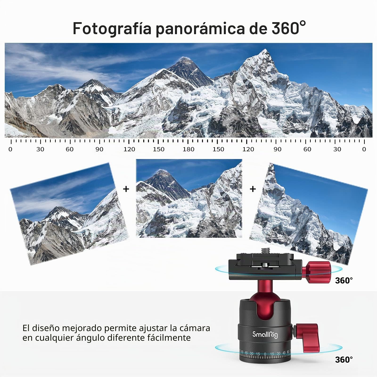 SMALLRIG Rótula de Bola de Trípode, Rótula de Bola Panorámica Giratoria de 360 Grados con Placa de Zapata Rápida de 1/4'', Carga Máxima de hasta 5kg / 11lb, para Videocámara de Cámara DSLR - 3034