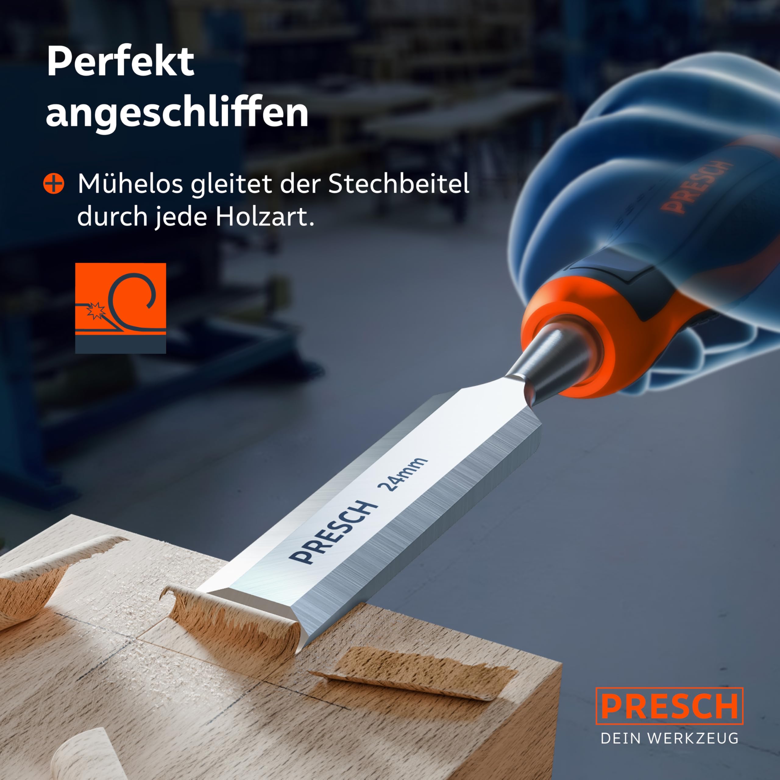 Presch Stechbeitel Set 6tlg. für Holz inkl. Tasche - Stemmeisen 6-38mm Profi Stecheisen 25° Keilwinkel