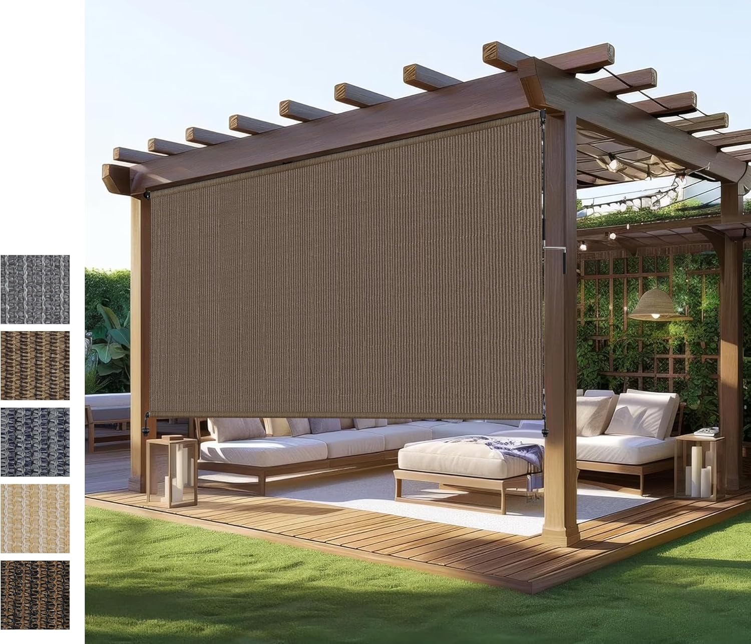 Outdoor Shades Roller Exterior Blinds,Cordless Patio Shades Roll Up Outdoor Blinds for Patio Porch Backyard Pergola Gazebo Privacy Screen Protection,UV Sun Blocking,Fade-Resistant 8ft Wide x 6 H Mocha 96\"W x 72\"H