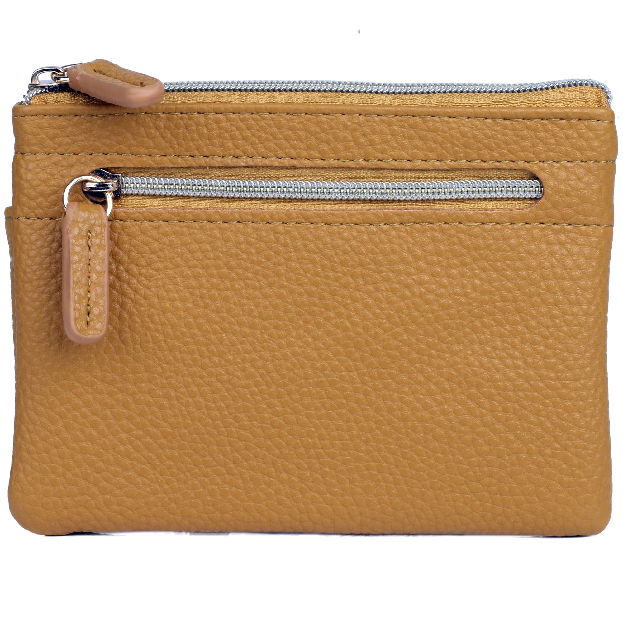 Julia Buxton Women's RFID Blocking Vegan Leather Wallet with Zipper, ID Windows, Card Slots & Key Ring | Compact Coin & Card Holder Case, Mustard