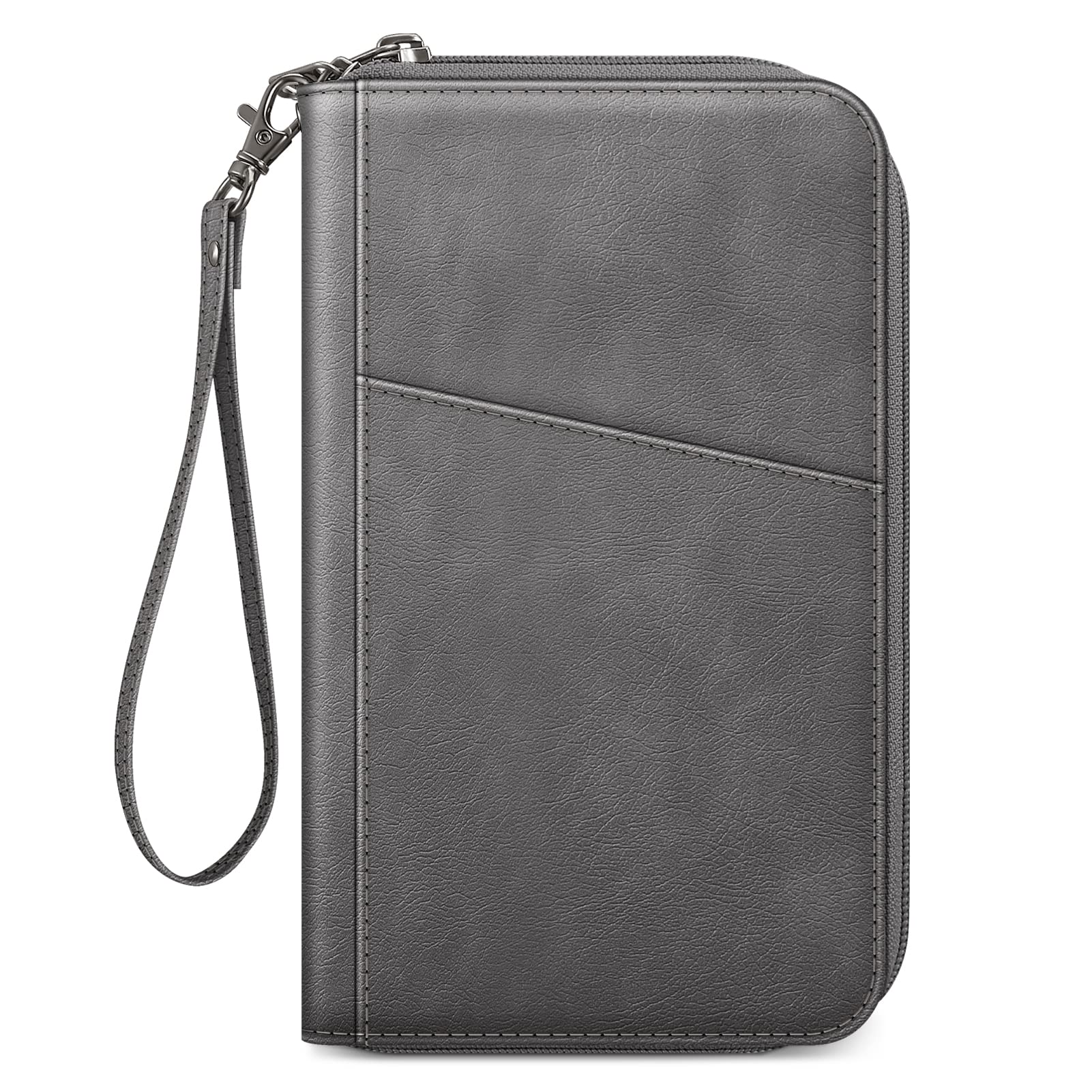 FINTIE Etui na paszport, portfel podróżny dla rodziny 4-6, blokowanie RFID, organizer na dokumenty, kopertówka, na paszport, wizytówki, karty kredytowe, karty pokładowe, ciemnoszary