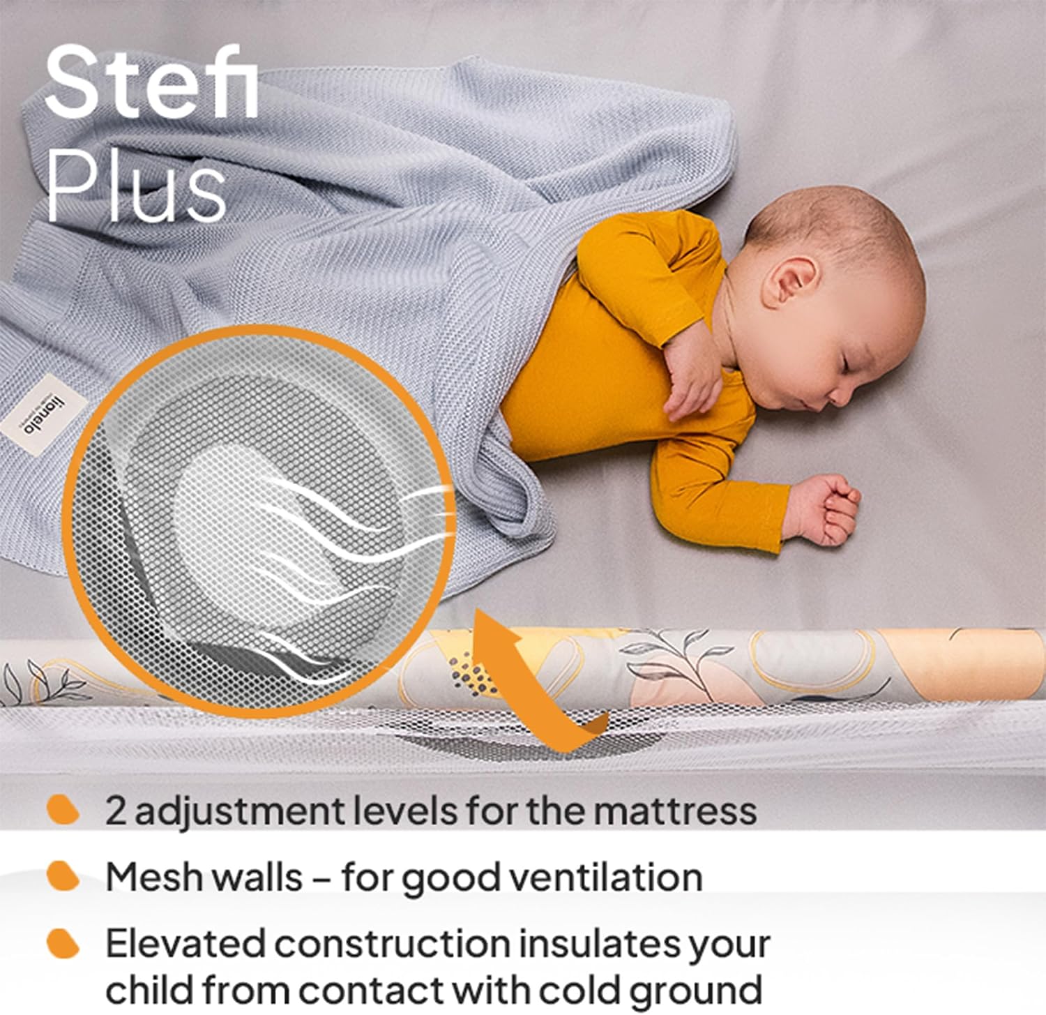 Stefi Plus Travel Cot and Playpen from Birth (LO-STEFI PLUS PINK YELLOW U… thumbnail 5