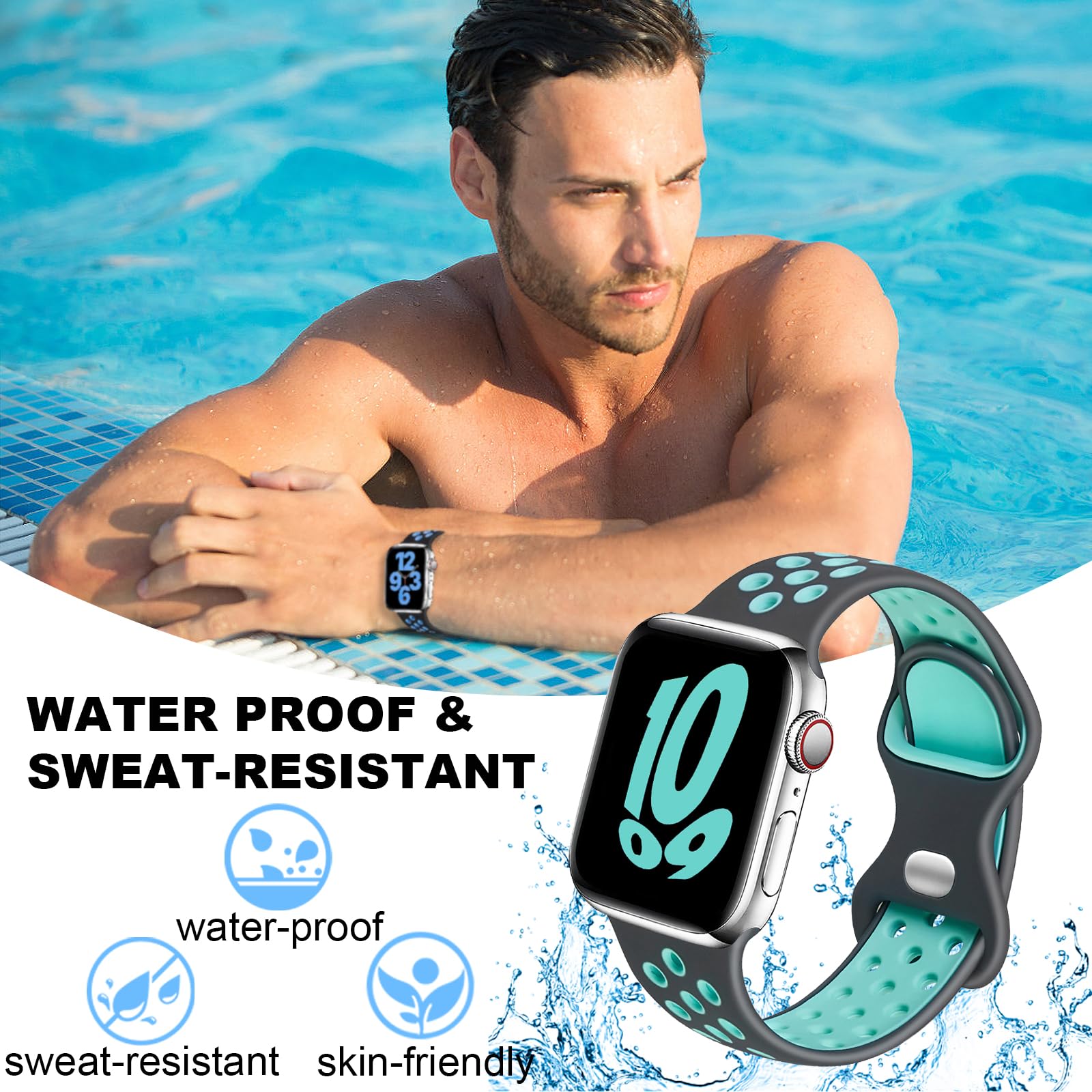 Gulemfy Compatibile per Apple Watch Cinturino - Cinturino 44mm 42mm 45mm 46mm 49mm 38mm 40mm 41mm, Sportiva Cinturini Silicone e Traspirante per iWatch Series SE 10 9 8 7 6 5 4 3 2 1 Ultra