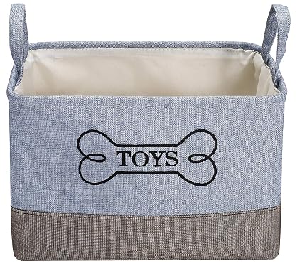 Morezi Durable Canvas Dog Toy bin Storage with Handle, Puppy Toy Basket, Doggie Toy bin - Idea for Carry Small Dog Puppy Toys, Blankets, Diaper, leashes and Dog Stuff - Blue Khaki
