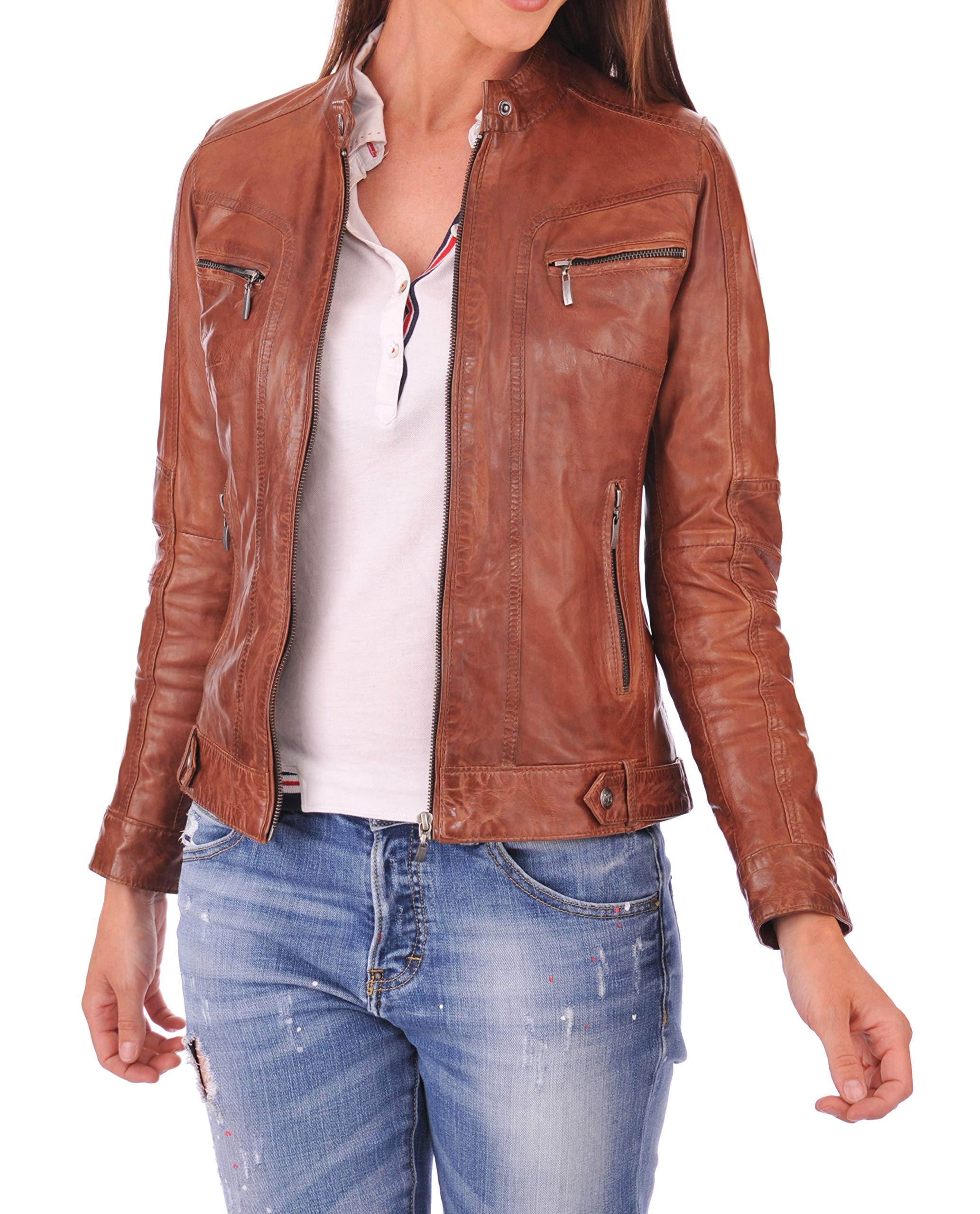 D DOLLY LAMB Lambskin Leather Moto Biker Jacket - Winter Wear