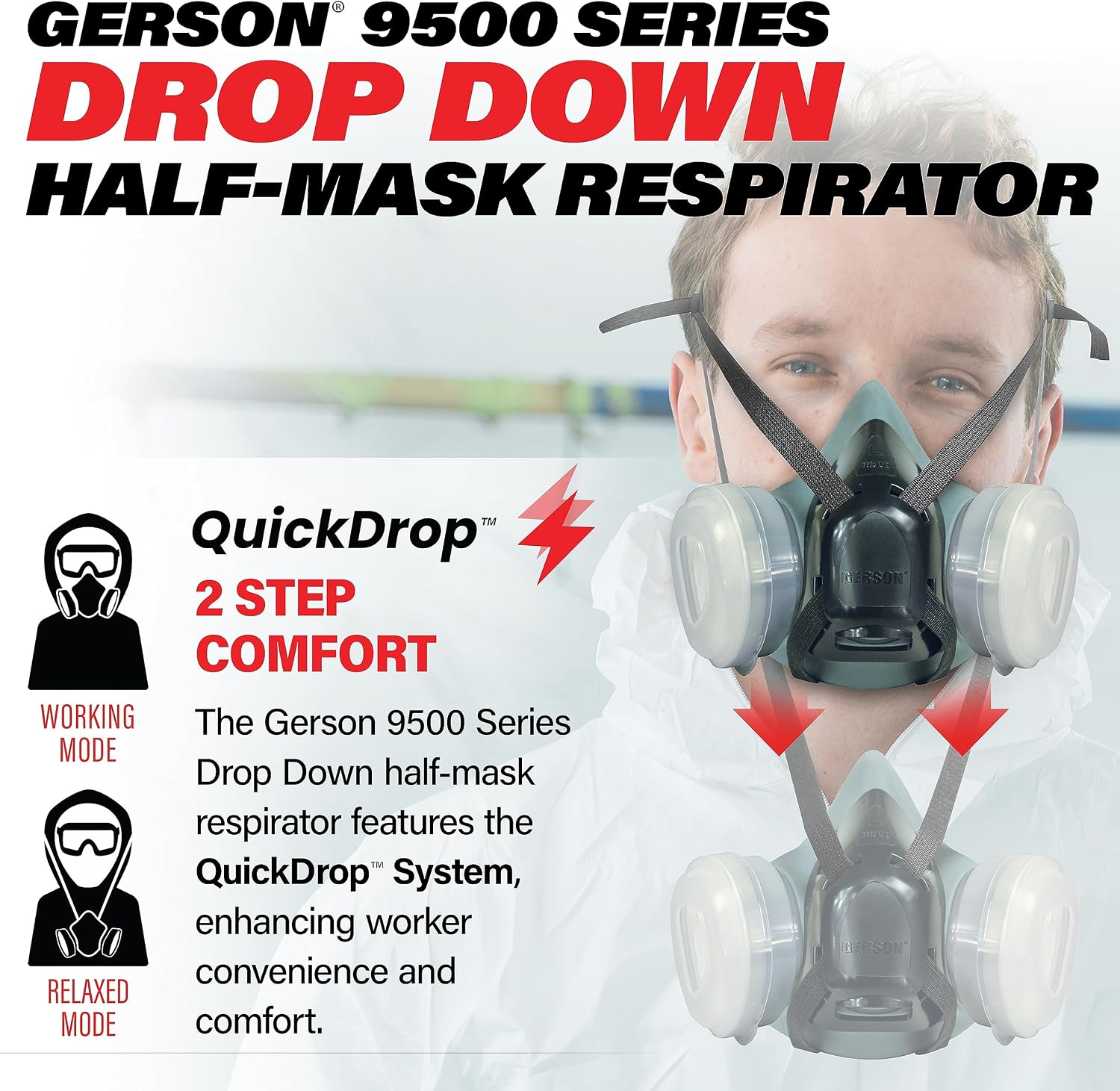 GERSON NIOSH Drop Down Complete Spray Paint Kit Half Mask With Replaceable OV/P95