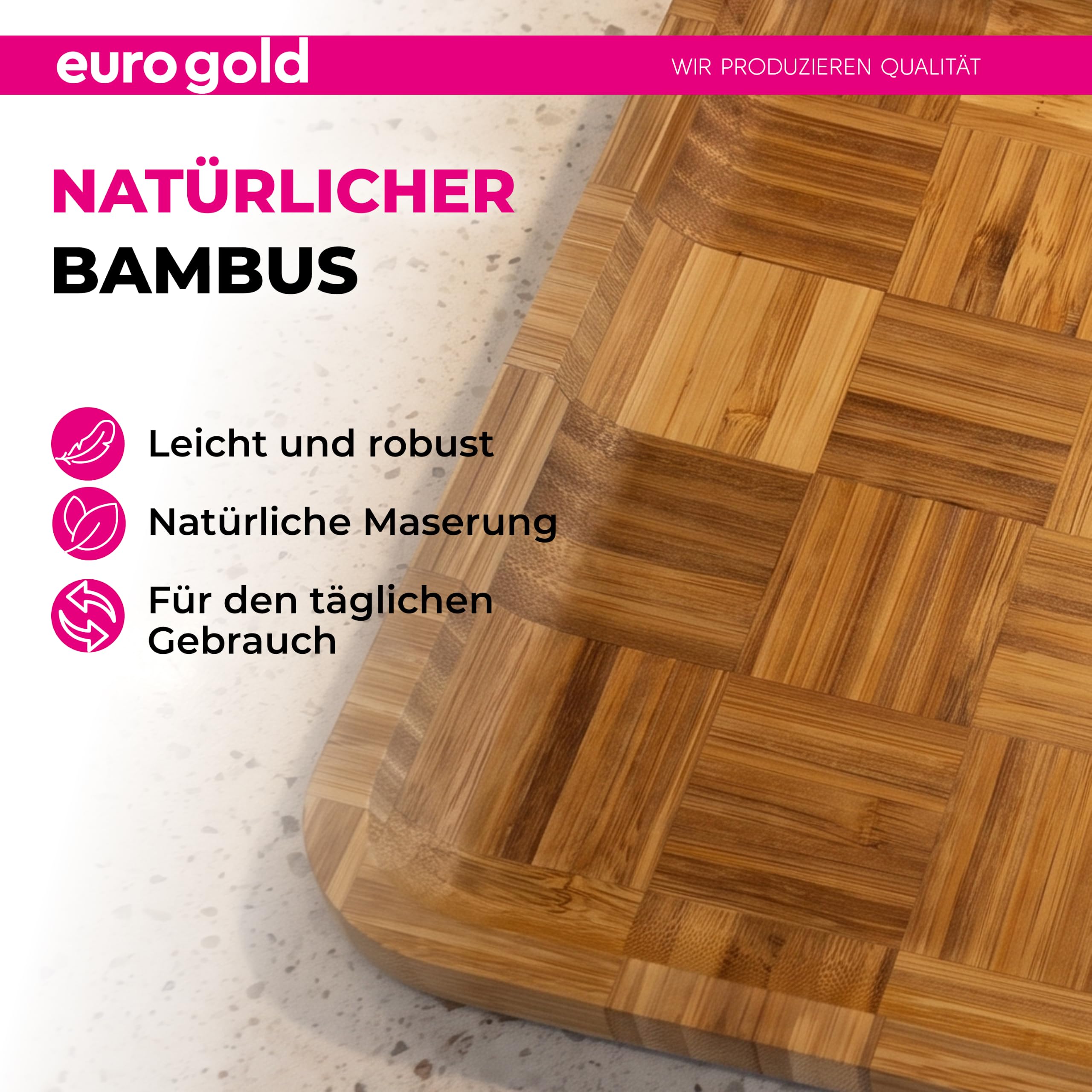 EUROGOLD Bambus Tablett rechteckig 3er Set für Küche & Tisch