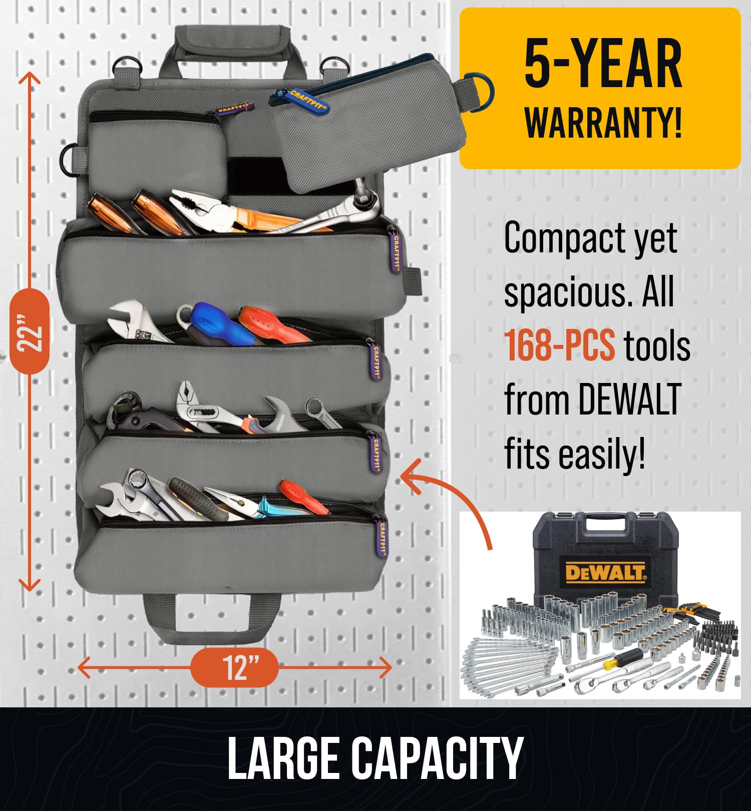CRAFT911 Durable Tool Bag Organizers w/Detachable 6 Tool Pouches