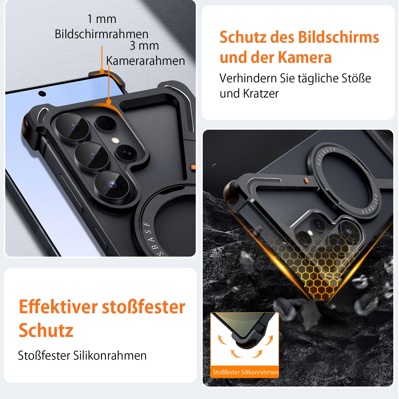 Coque de protection Z Shape pour Samsung Galaxy S26 Ultra sans cadre - Avec Magsafe - Rotation à 360° - Support magnétique - En aluminium fin - Anti-chocs - Noir