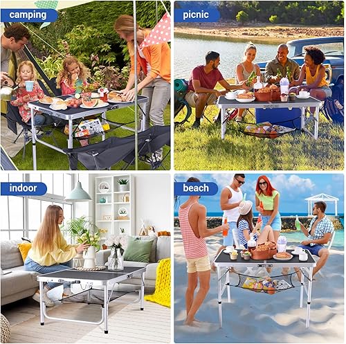 Miniatura 6 de Sportneer Mesa de campamento, mesa plegable de altura ajustable con capa de malla, ligera, portátil, pequeñas mesas de campamento plegables con