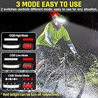 Vista 3 de linterna LED recargable USB con luz de 1000 lúmenes, haz amplio de 230°, luz roja trasera, luz de diadema superbrillante, linternas impermeables