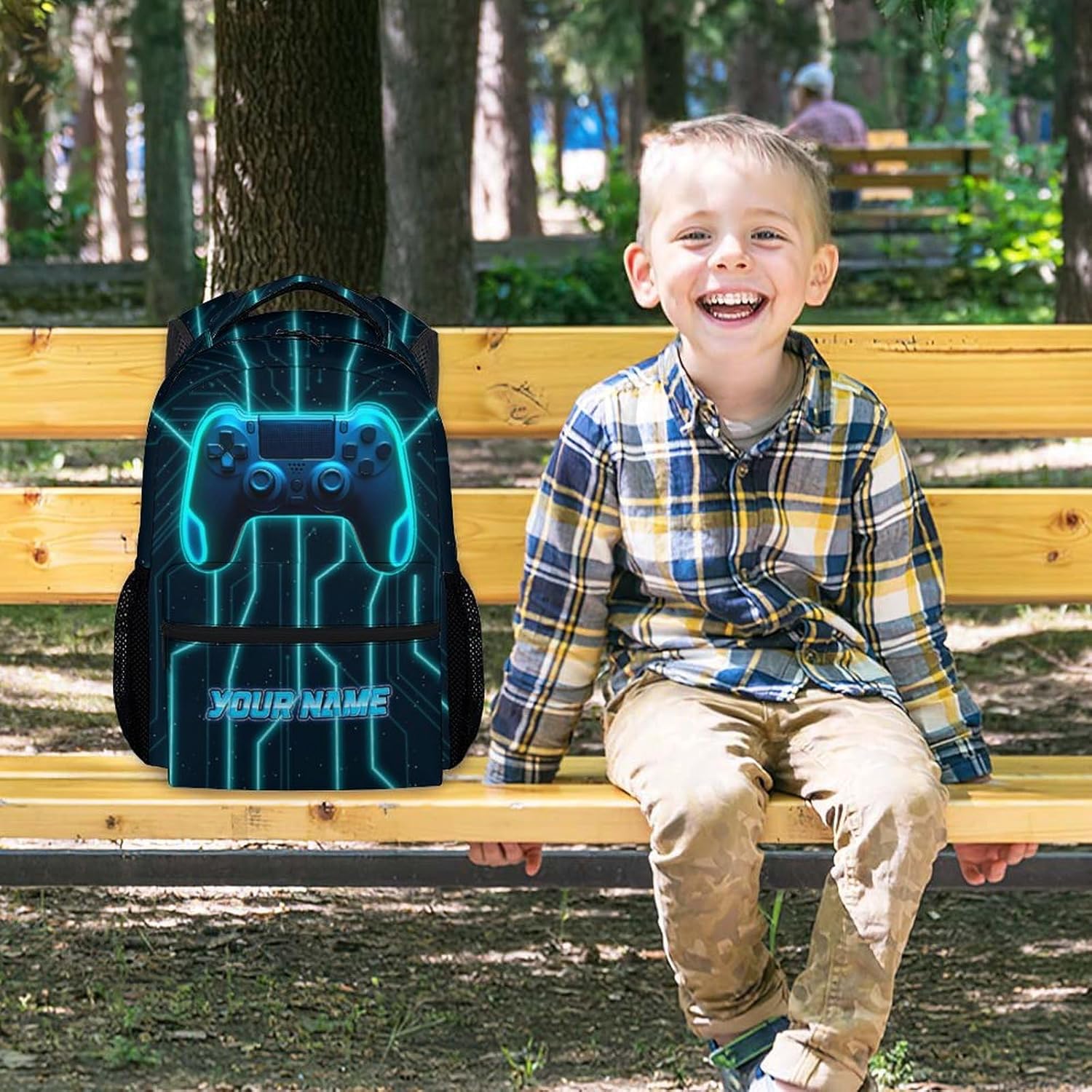 Mercuryelf Boys Bag for School - Personalized Cool Gamer Kid Backpack for School, Travel - 17 Inch Gaming Bookbag for Teens