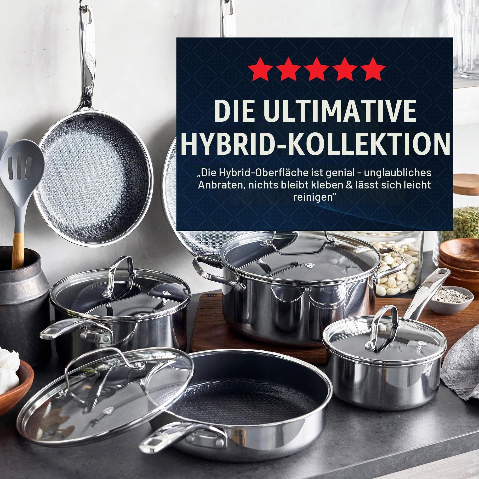 Blue Diamond Hybrid Antihaft-Edelstahl-Pfanne, 28 cm, PFAS-freie Keramikpfanne,Diamond Bond für kraftvolles Anbraten,Eier- und Omelettpfanne,spülmaschinenfest,kühler Griff,Induktion,für alle Herdarten