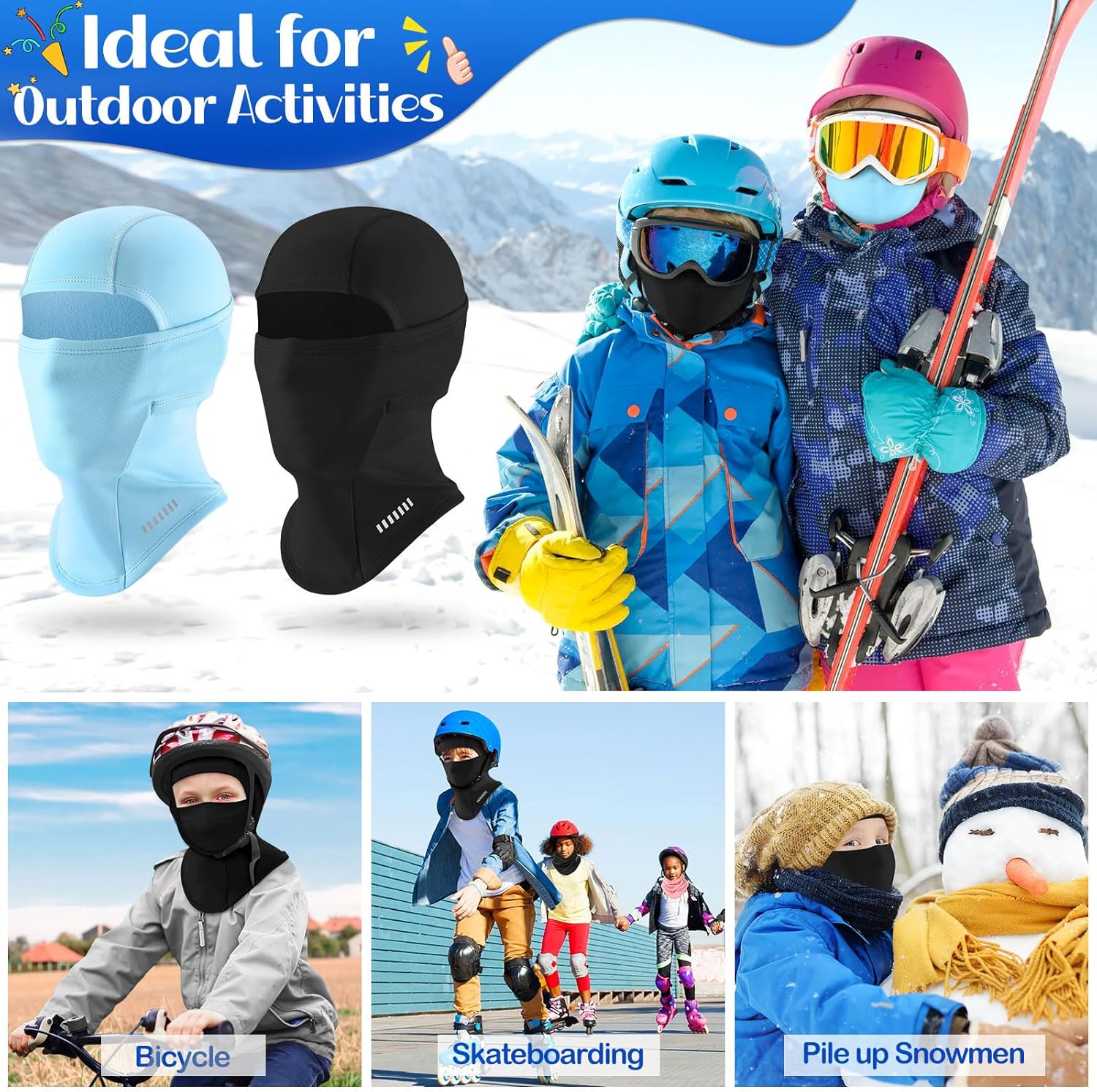BKNOOU 2 Pack Kids Balaclava Ski Mask Winter Face Cover, Windproof Fleece Neck Gaiter for Boys Girls Cold Weather Face Mask - Image 6