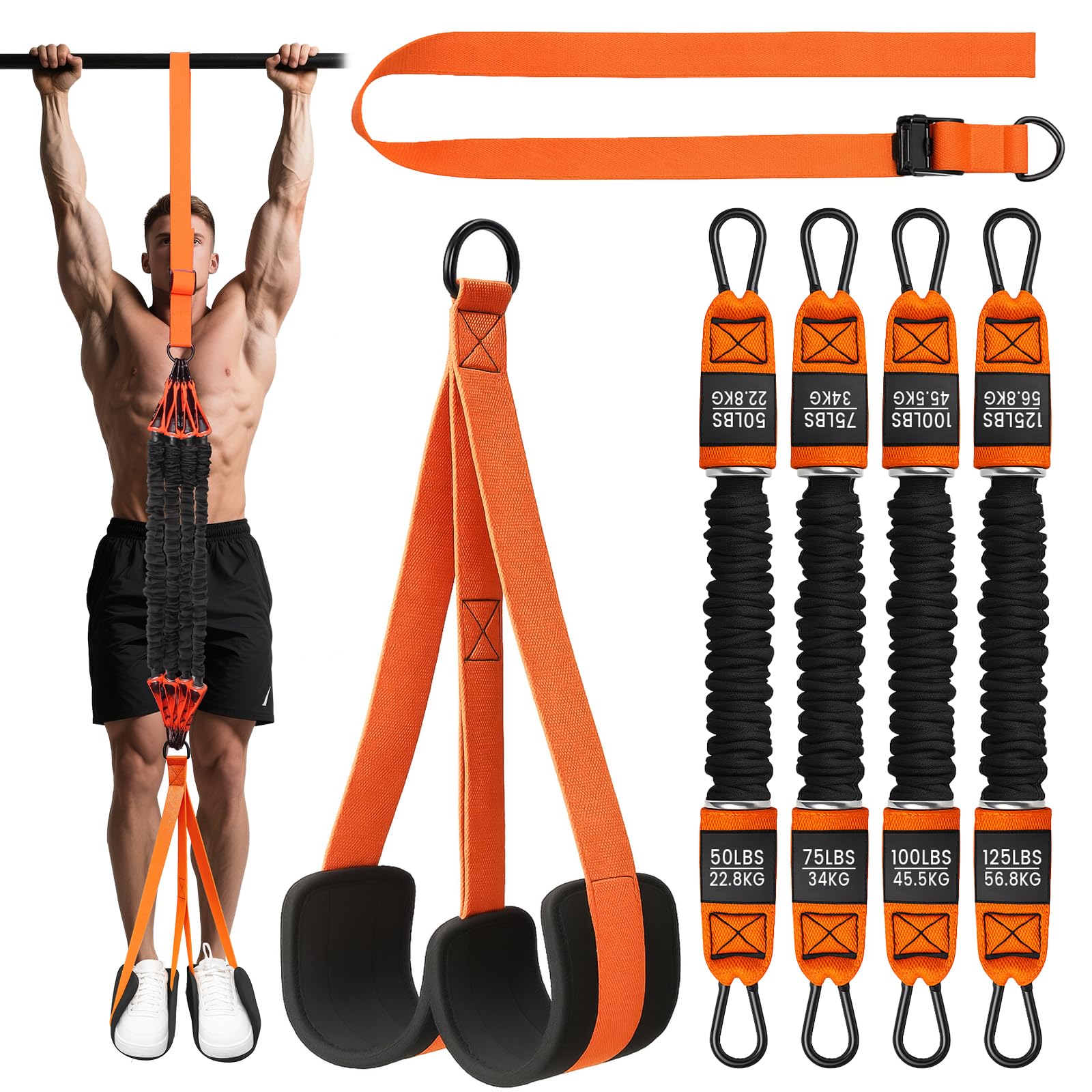 Adjustable Pull Up Assistance Bands Set for Home Gym,Heavy Duty Resistance Bands for Pull Up Bar with Stable Feet Rest,Upper Body Strength Training,Portable Fitness Workout Equipment,Men&Women