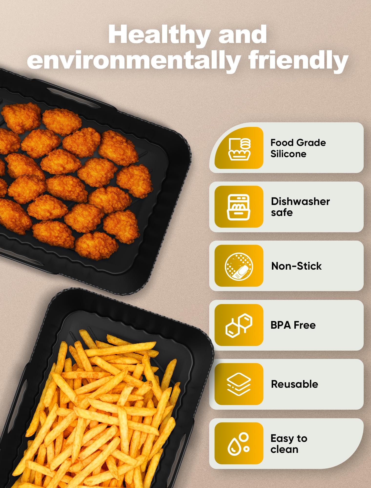 Silicone Air Fryer Liners 2 Pack for Ninja Dual Zone AF400UK AF451UK AF300UK 8–9.5L Foodi MAX, Compatible with Tower T17088, Keplin, EMtronics Reusable Non-Stick Dishwasher Safe Accessories — view 5
