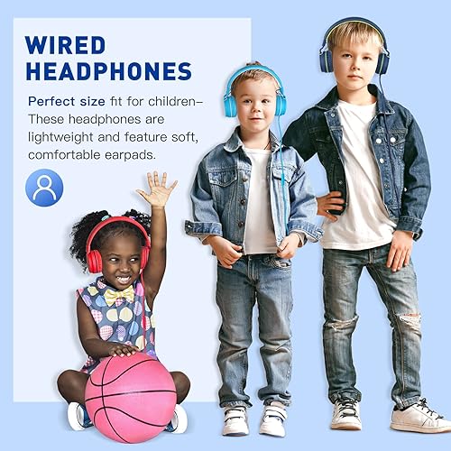 Miniatura 3 de rockpapa 950 - Auriculares con cable para niños y niñas, para la escuela y el aula con micrófono, auriculares plegables con cable con conector de