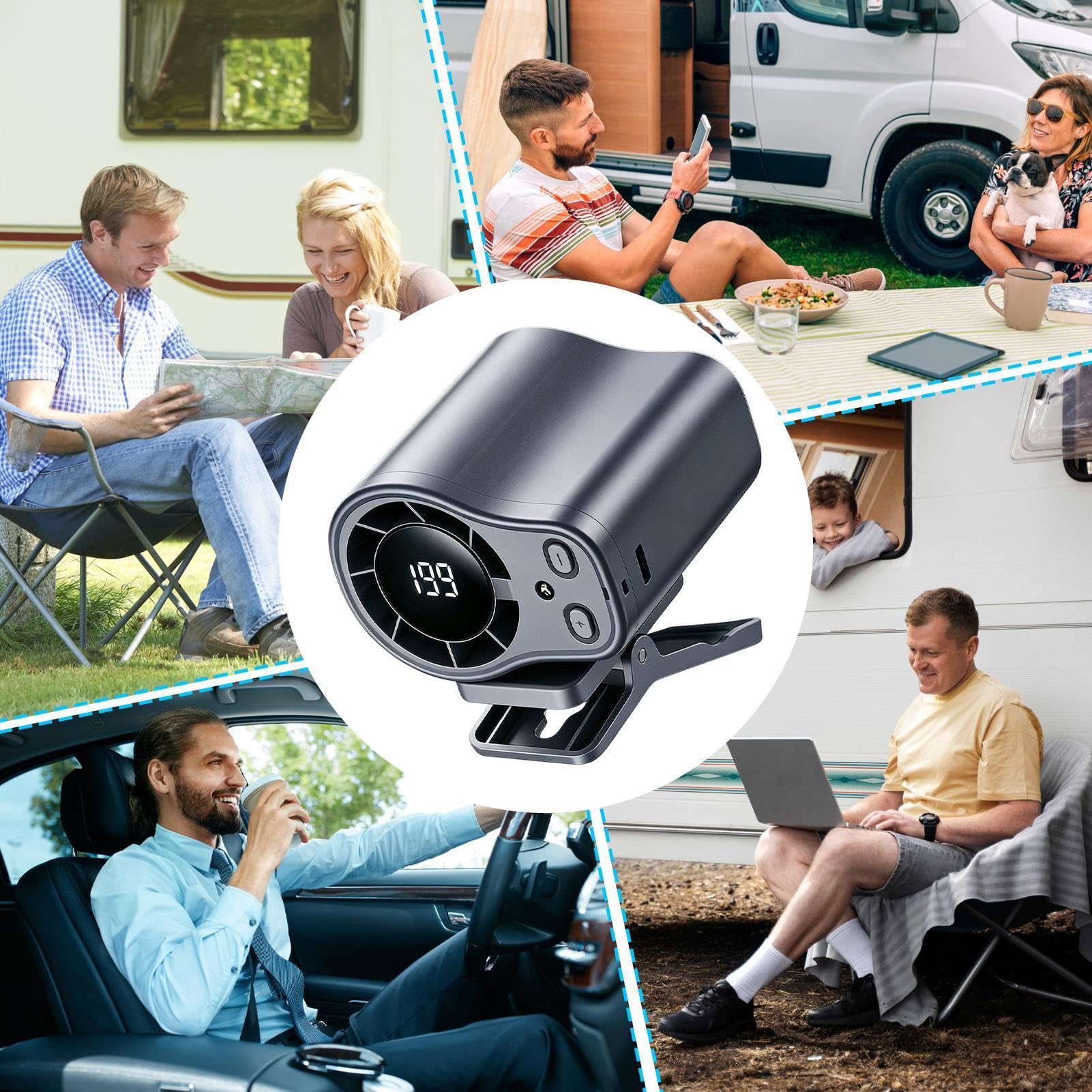Auto-Clip-Lüfter, tragbares Kühlgerät, 12 V, geräuscharmer Luftzirkulator mit LED-Anzeige, verstellbare Klemmhalterung, Fahrzeugventilator, Kühl-Design-Einheit, Reisen, Camping, Roadtrip