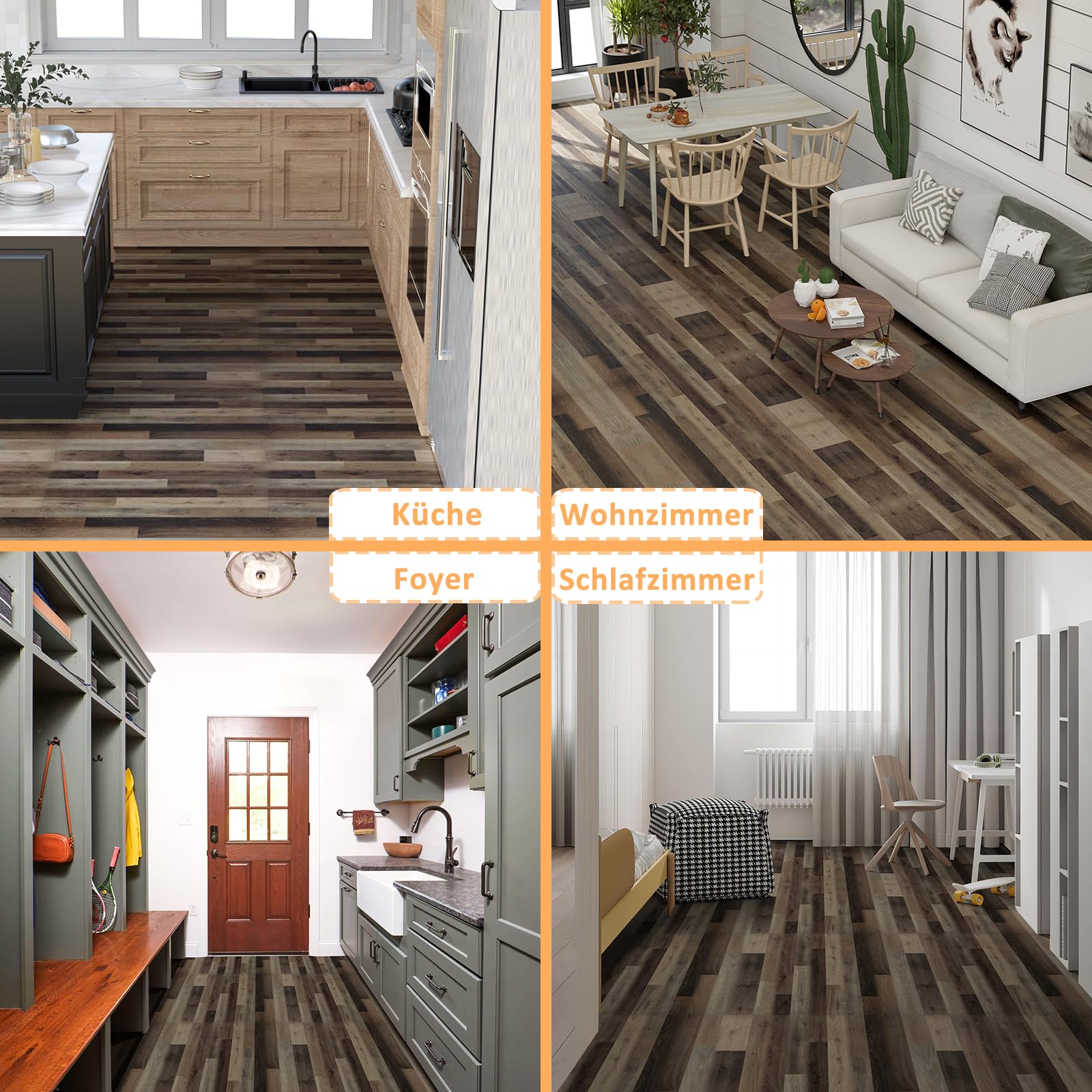 Oxdigi PVC Bodenbelag Selbstklebende 1.6m², Verdickt Holzoptik Vinylboden Bodenfliesen für Eingangstür, Wohnzimmer, Küche, Balkon, Abstellraum, Zuschneidbar Vinyl-Fußböden 15x91 cm 12 Dielen