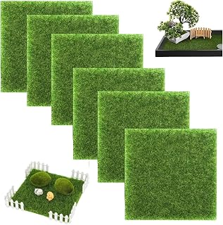 6PCS Fake Grass Mats 15x15cm, Plastic Artificial Model Grass for Diorama, Landscape Models, DIY Crafts, Home Decor, Terrarium Supply