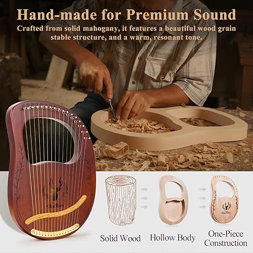 Miniatura 3 de Arpa de Lira, Kit de Arpa Lyra de 16 Cuerdas de Caoba, Instrumentos Musicales de Cuerda con Llave de Afinación, Bolsa de Instrucciones, Cuerdas