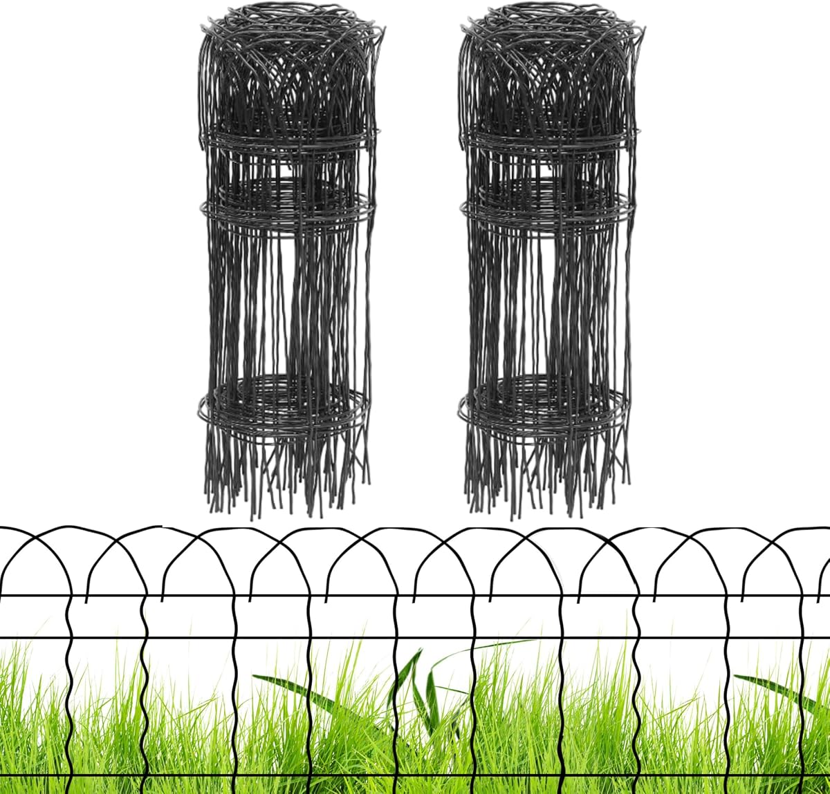 PROWORX Cerca de alambre curvado para valla de jardín pequeña, color negro, 14 x 40 pies (2 rollos), paquete de 2 rollos de cerca de cama de flores decorativas plegables de metal, cerca de alambre para cercas de jardín, exteriores, borde de borde de patio