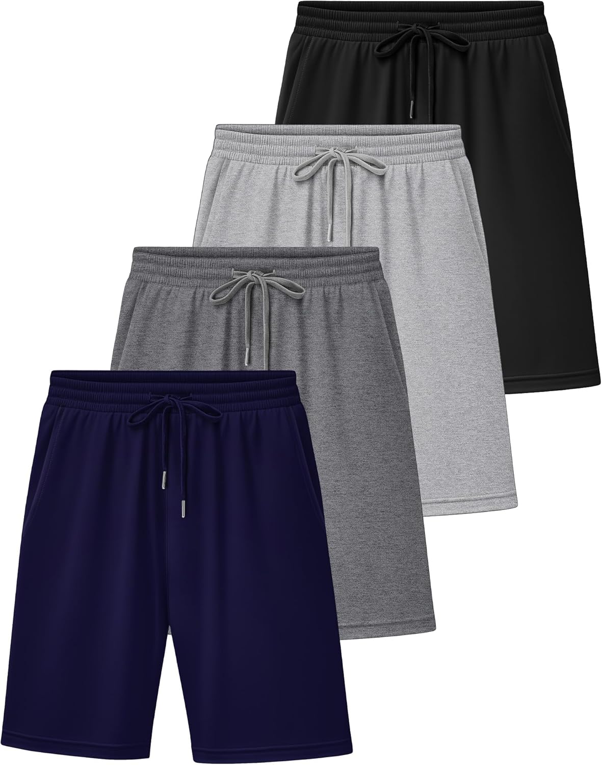 Neer 4 Pack Men Casual Shorts Cotton Summer Shorts Bermuda Athletic Drawstring Elastic High Waist Lightweight Shorts Black, Navy Blue, Gray, Light Gray Medium image 2 of 7 B0DSLHKGHP