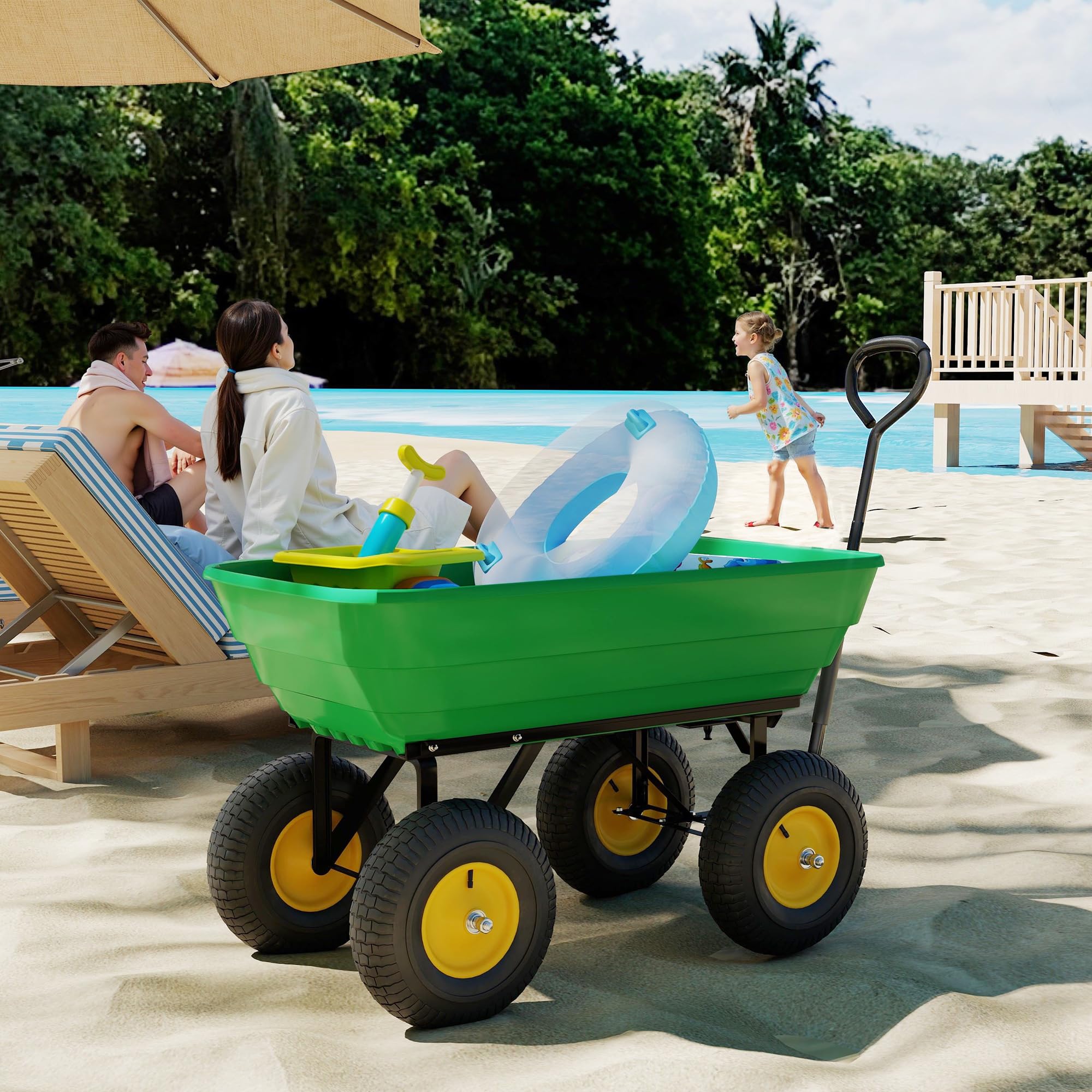 Outsunny Carrello da Giardino 75L in Acciaio e PP con Vasca ribaltabile e Maniglia da Trasporto, 109x52x94 cm, Verde Scuro