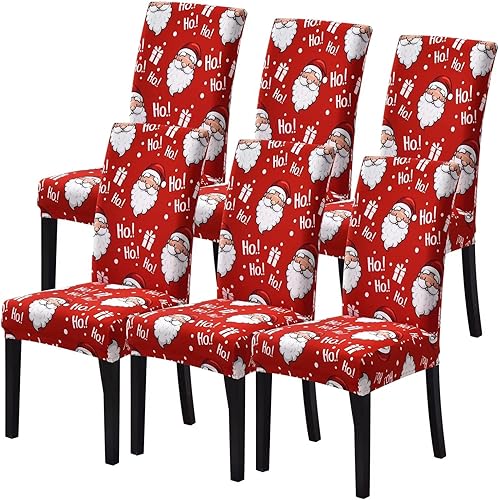 SearchI Juego de 6 fundas para silla de Navidad, fundas elásticas para sillas de cocina, extraíbles y lavables, para sillas Parsons en comedor,
