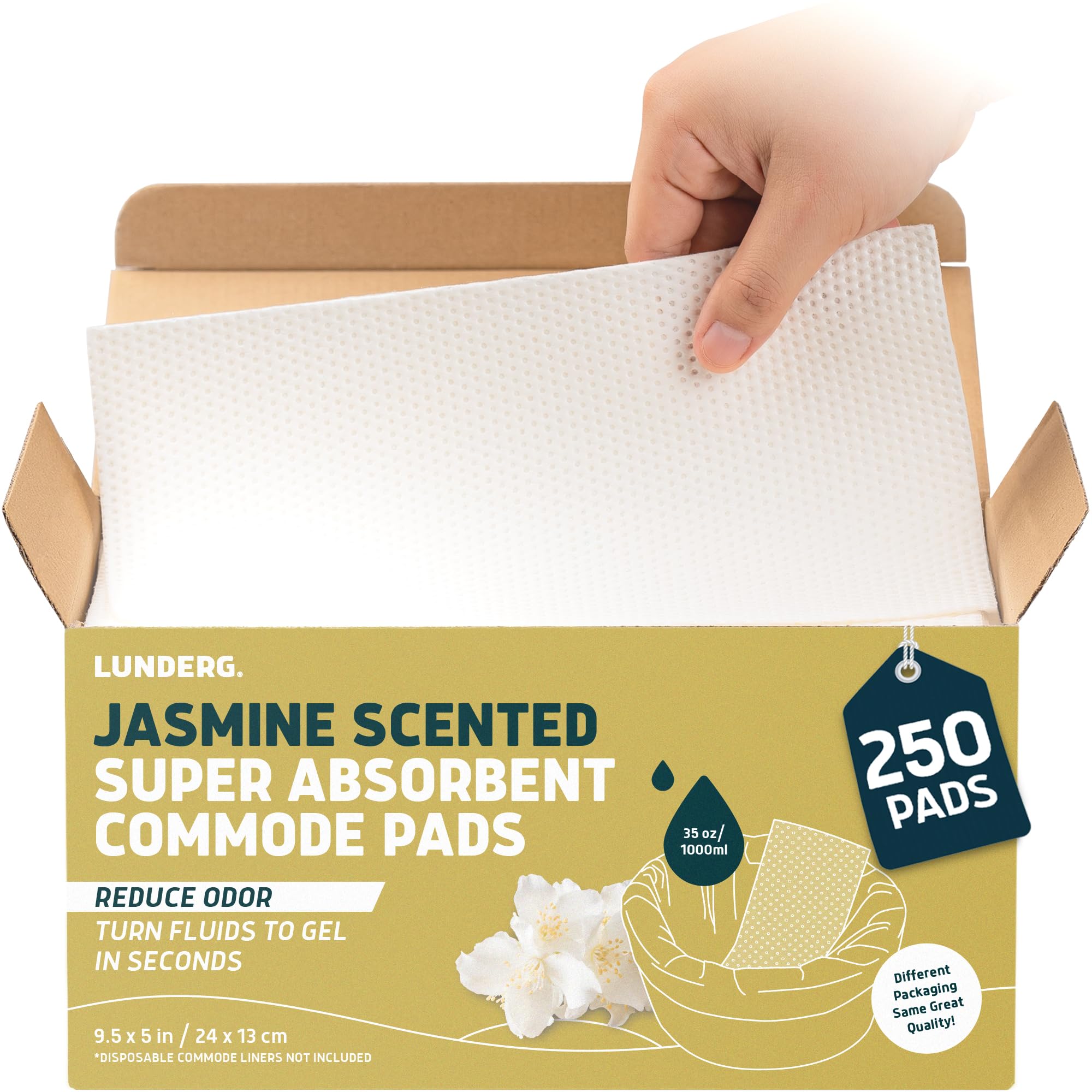 Lunderg Jasmine Scented Super Absorbent Commode Pads - Medical Grade Value Pack 250 Count - for Disposable Bedside Commode Liners, Adult Chairs,