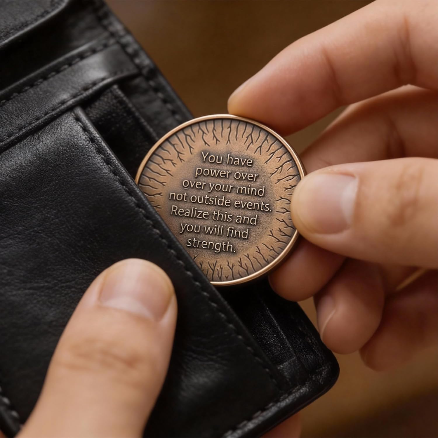 Marcus Aurelius Coin - Stoic Quote Motivational Pocket Token - You Have Power Over Your Mind - EDC Gift for Men & Women