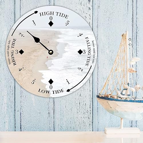 Miniatura 3 de Reloj de marea de madera, olas blancas y playa, costa este, océano Atlántico, reloj de marea de madera con marea alta y baja, reloj vintage de