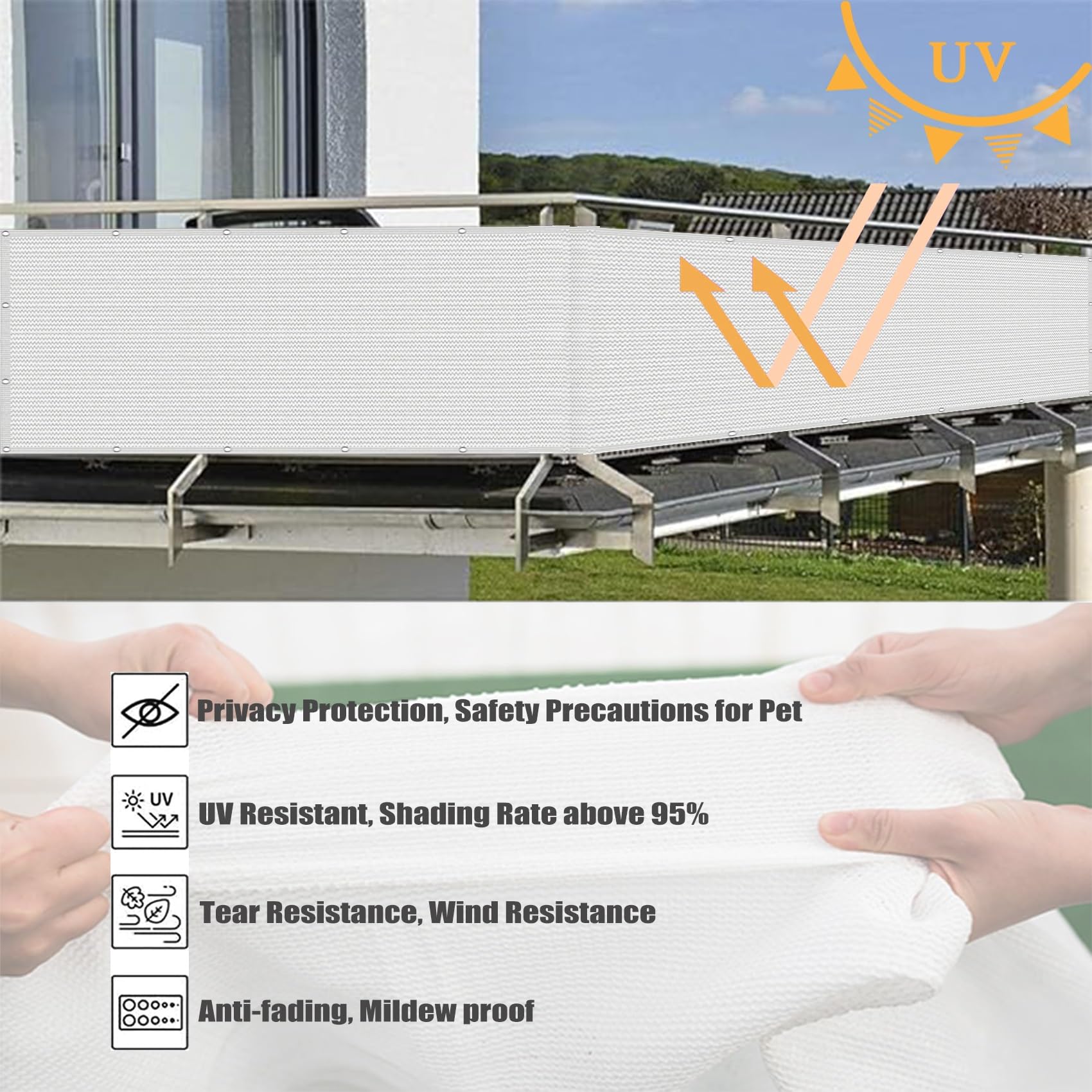 Wetterfeste Balkonmarkise Abdeckung UV-Schutz HDPE Material Leicht Transparent Anti-Rain Shield mit Ösen für den Außenbereich