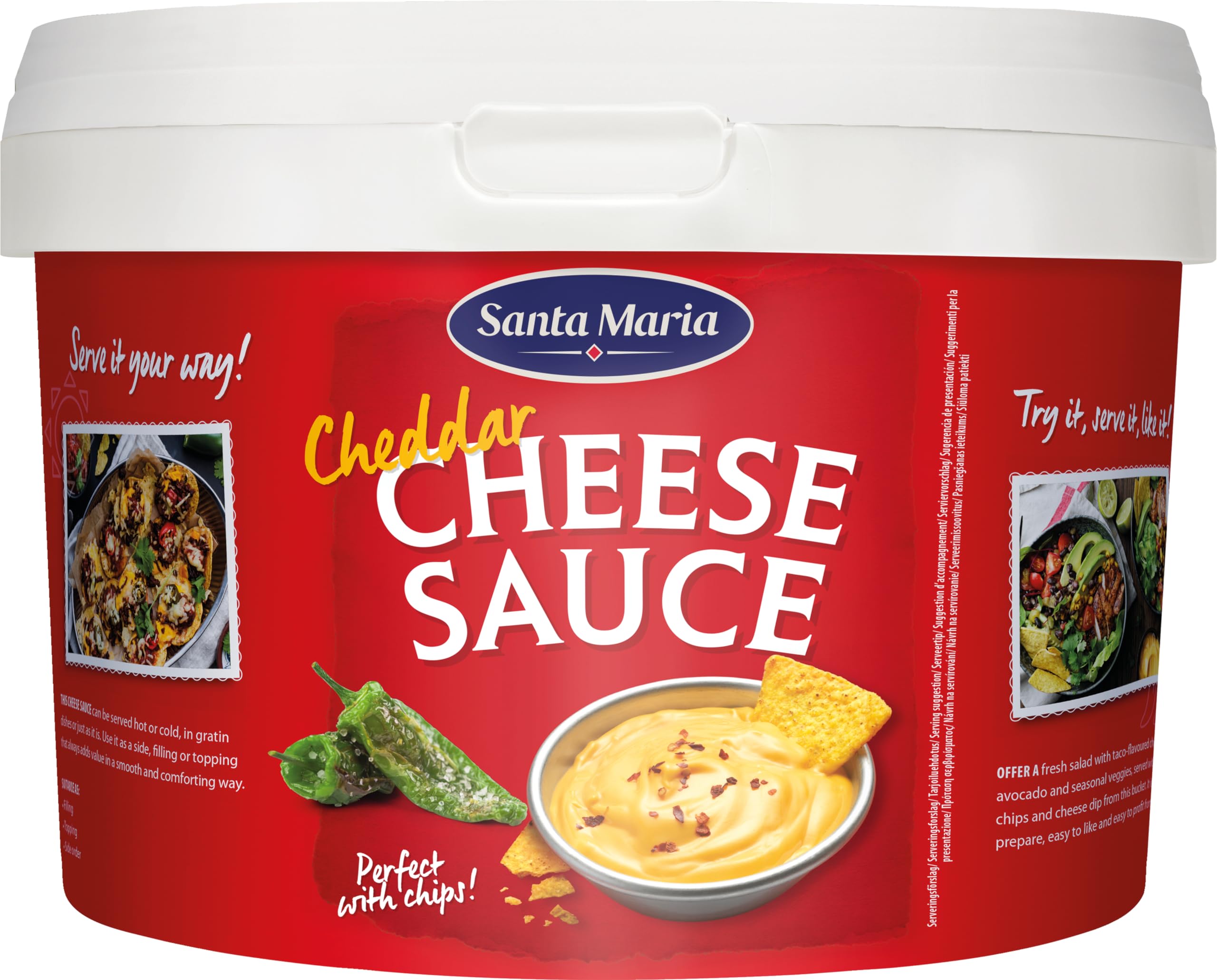 Santa Maria Cheddar Cheese Sauce 3kg Becher - Cremiger Käsegenuss für Dip-Spaß I Gebrauchsfertige Käsesauce mit Cheddar-Geschmack I Ideal kalt zu Tortilla-Chips oder warm über Wraps und Nachos