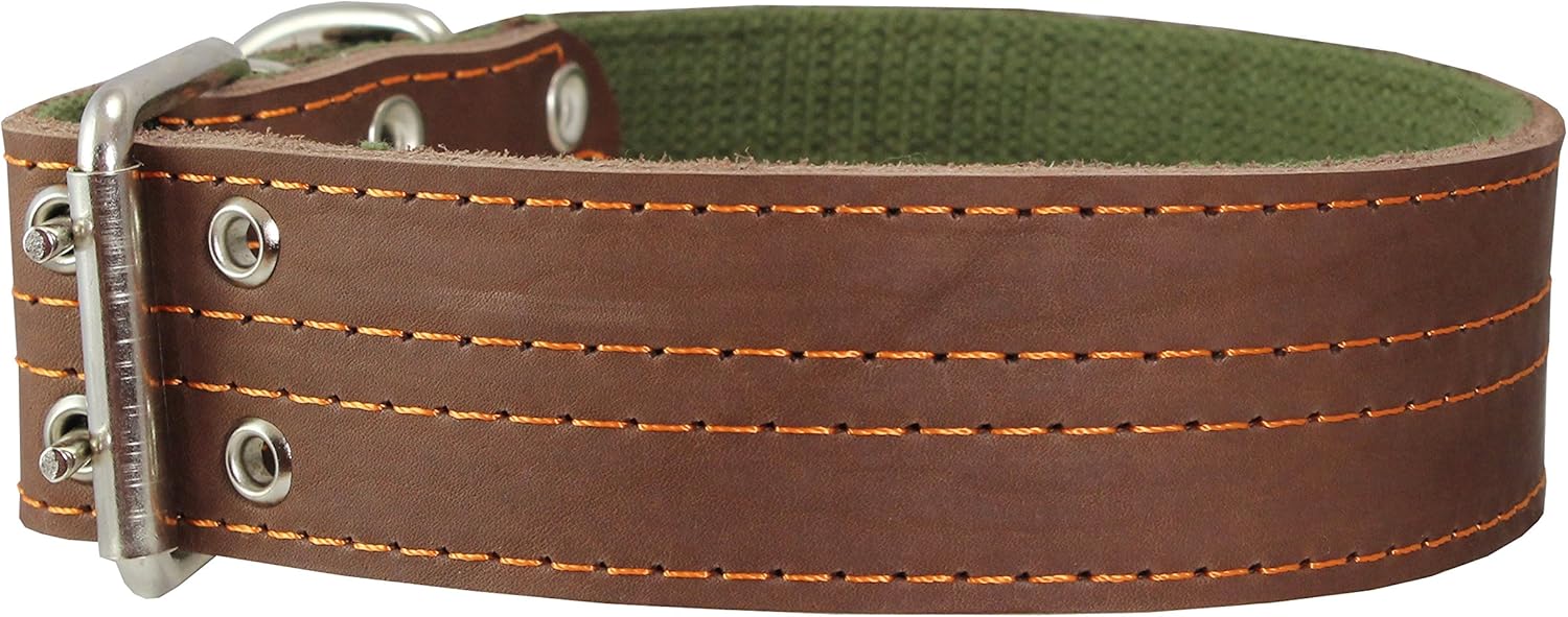 Genuine Leather Dog Collar, Padded, Brown 1.75" Wide. Fits 23"-27" Neck Size Great Dane Newfoundland