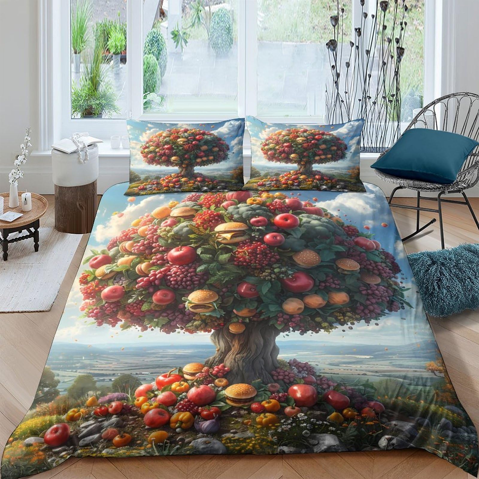Ctjqhvkz Style-1 3D Printed Fruit Tree Fitted Sheet Microfiber Soft Anti-Slip Artistic Bed Cover For Bedroom Guest Room Decor Single（135X200cm）