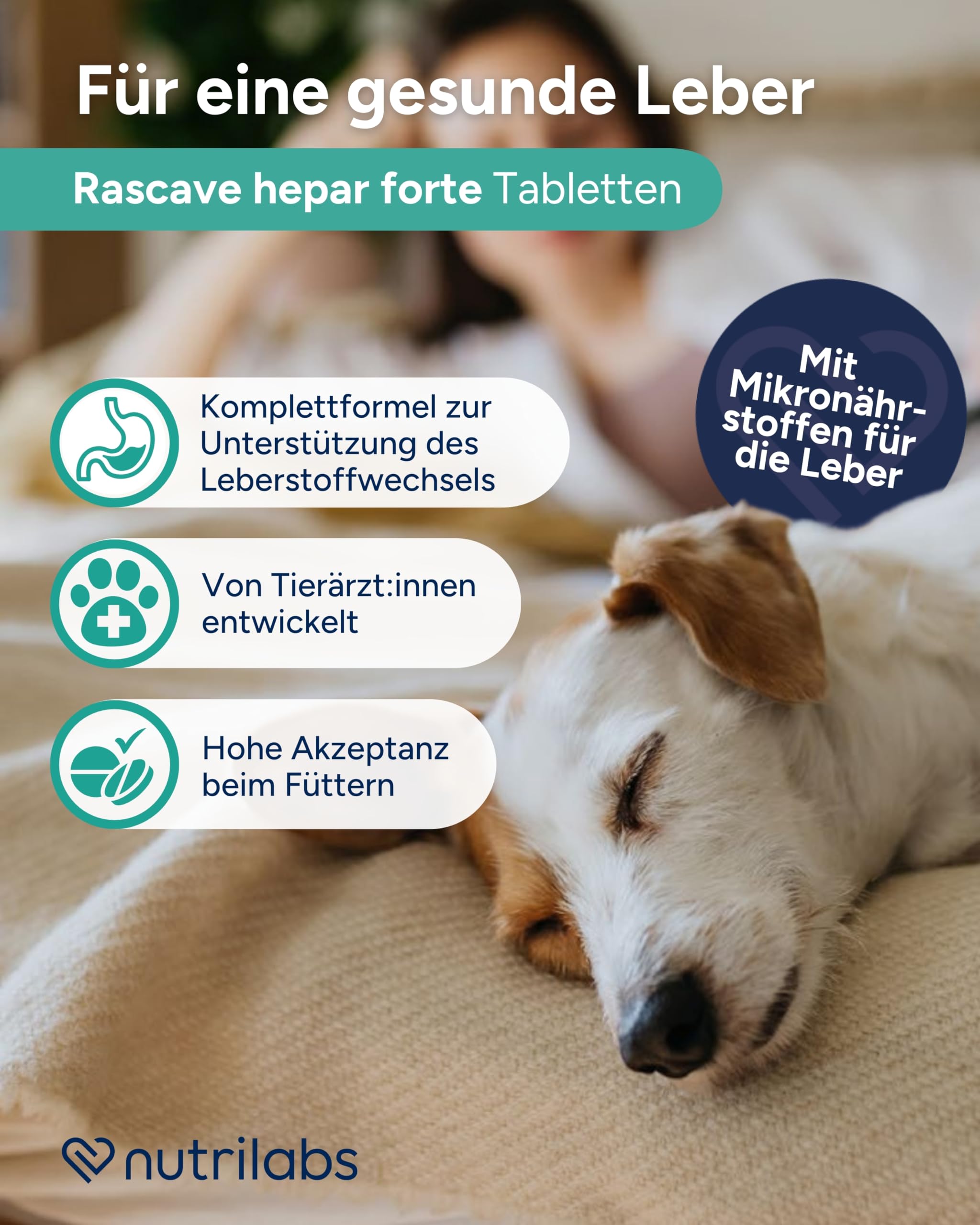 NutriLabs Rascave Hepar Forte Tabletten für Hunde 90 Stück - Mit Vitamin-B-Komplex & pflanzlichen Inhaltsstoffen - Unterstützt Leberfunktion, Stoffwechsel & Regeneration - Nahrungsergänzung für Hunde