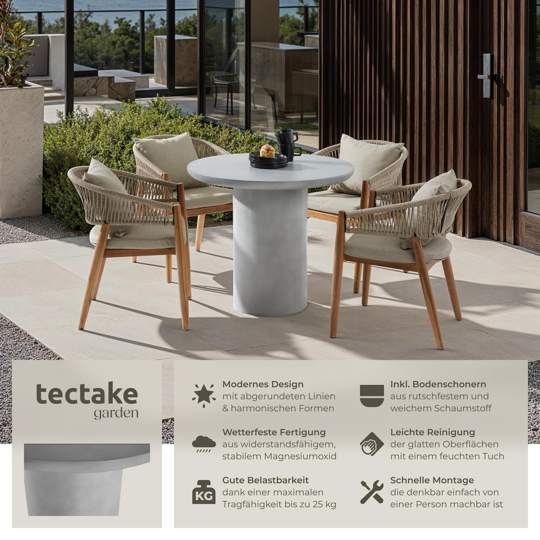 tectake® in- und Outdoor Beistelltisch, Tisch rund als Tisch Wohnzimmer, Indoor, Outdoor und Garten, runder Esstisch, Küchentisch, Gartentisch wetterfest, Balkontisch